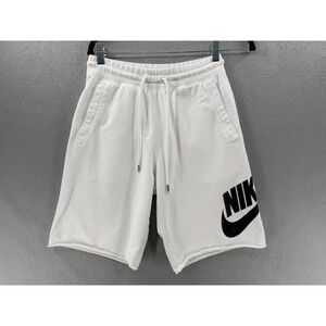 Nike Sportswear Alumni Shorts Mens S White Jersey Raw Hem Swoosh AT5267-100*